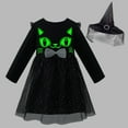 thumbnail image 6 of HILEELANG Toddler Girl Hallowen 2-8years old Dress Long Sleeve Novelty Black Cat Graphic Glow in the Dark Tulle Tutu Party Dresses With Witch Hat 5T, 6 of 7