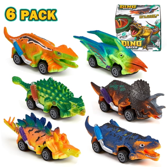Lictin Dinosaur Pull Back Car Toys for Kids, 6 Pack Dinosaur Car Toys Gifts for Toddler Boys and Girls Age 2 3 4 5 Years Old