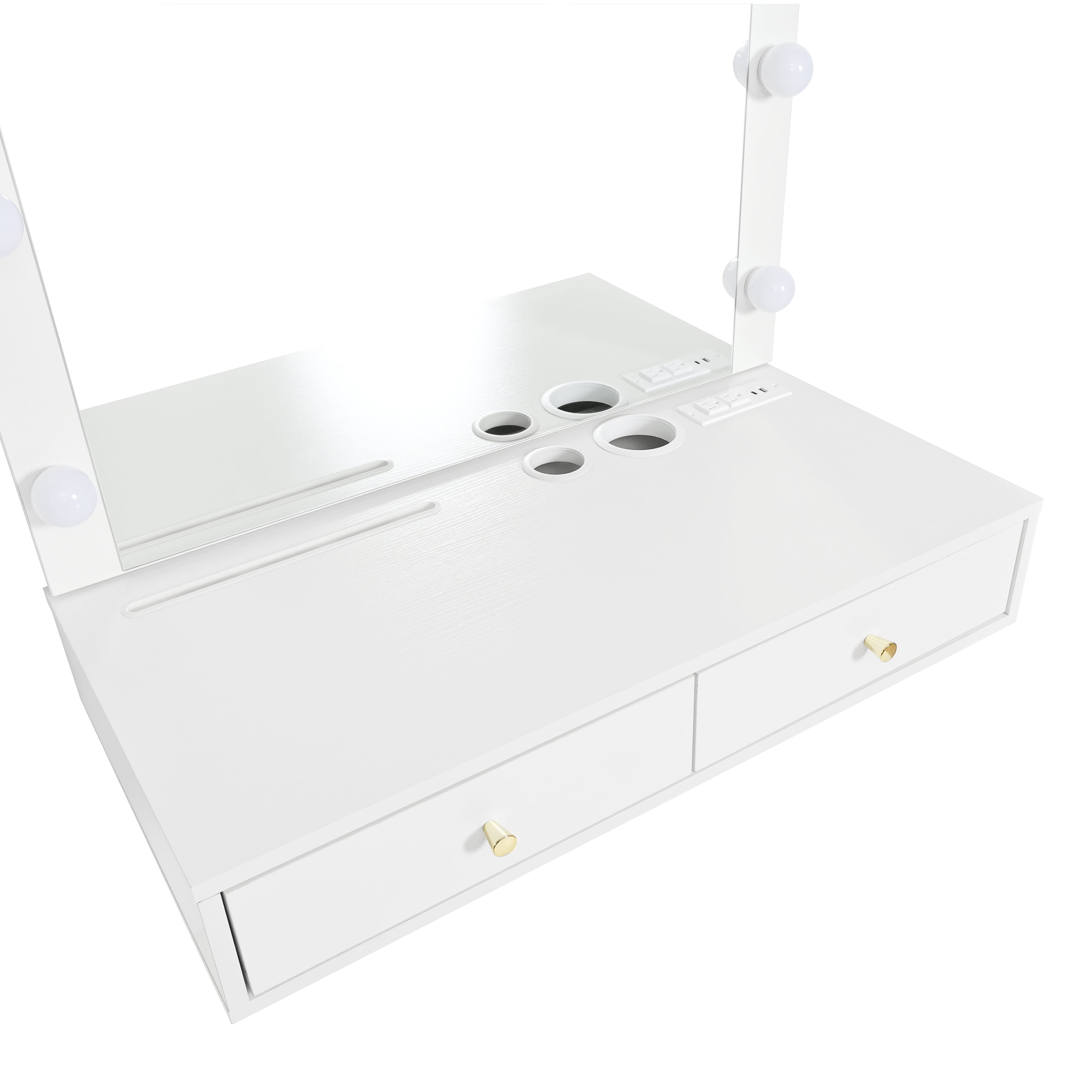 Euroco Wall-Mounted Makeup Vanity Desk with Lighted Mirror, Charging Port & Storage Drawers – Floating Design for Small Spaces