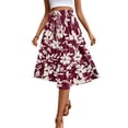 thumbnail image 6 of Women’s High Waist Floral Print Maxi Skirt with Elastic Waistband and A Line Tiered Flowing Silhouette for Casual Wear Wine M, 6 of 7