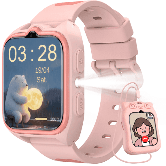 IOWODO Kids Smart Watch for Boys Girls Ages 4-12 - 1.75" Touch Screen with 32 Educational Games, Music Player, Pedometer, IP68 Waterproof, Alarm, Calculator, Habit Tracker (Pink)