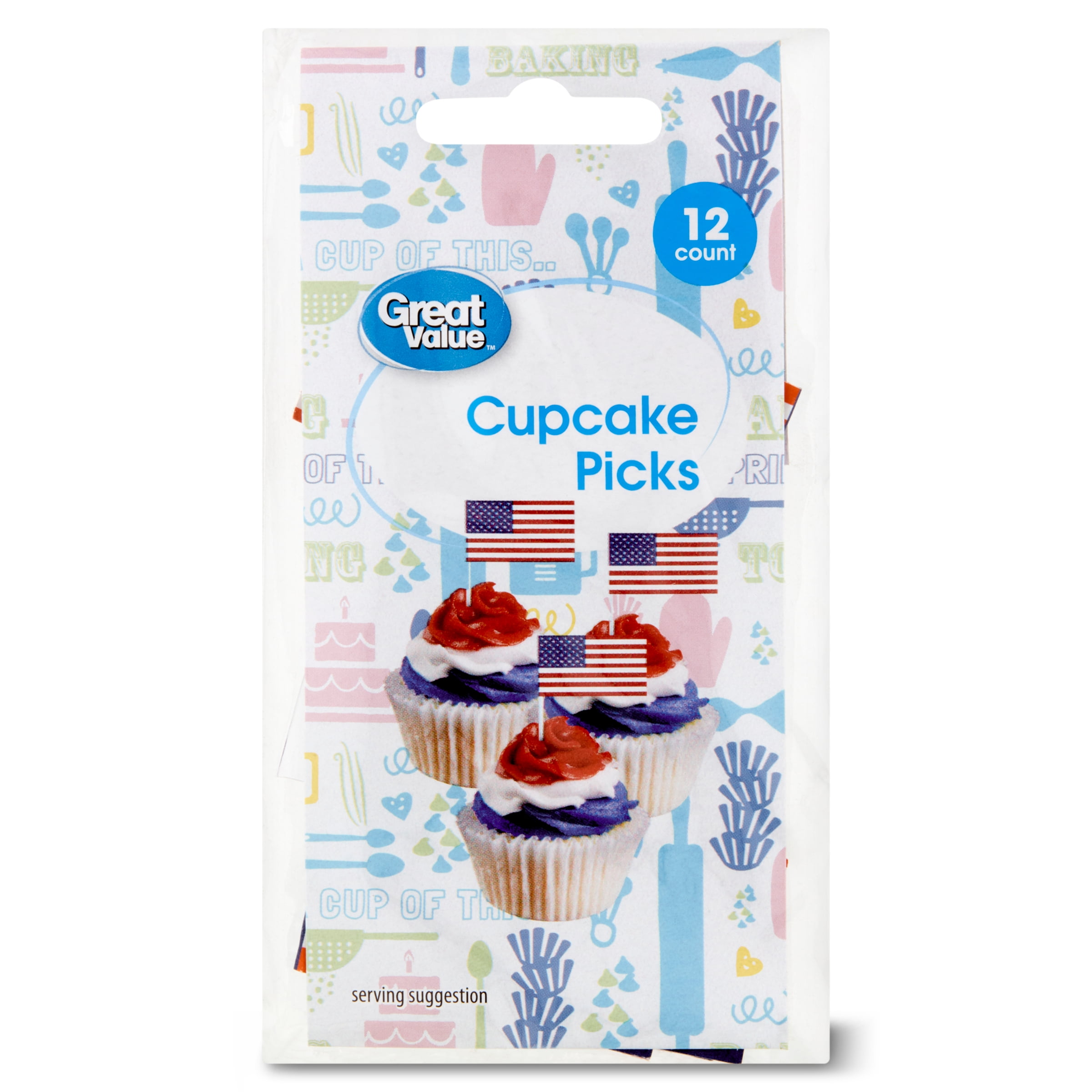 Great Value American Flag Cupcake Picks, 12 count