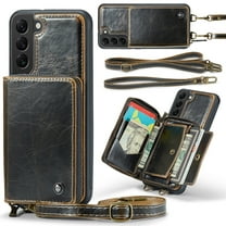 ELEHOLD Crossbody Wallet Phone Case for Samsung Galaxy S22 Plus, Zipper Pocket Card Holders Detachable Crossbody Strap Lanyard RFID Blocking Soft Leather Protective Case,Coffee