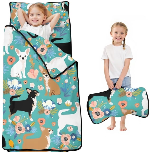 Chihuahua and Flower Florals Toddler Nap Mats for Kids Preschool,Sleeping Mat Bag or Kids,Toddler Sleeping Bag,Toddler Nap Mat or Daycare