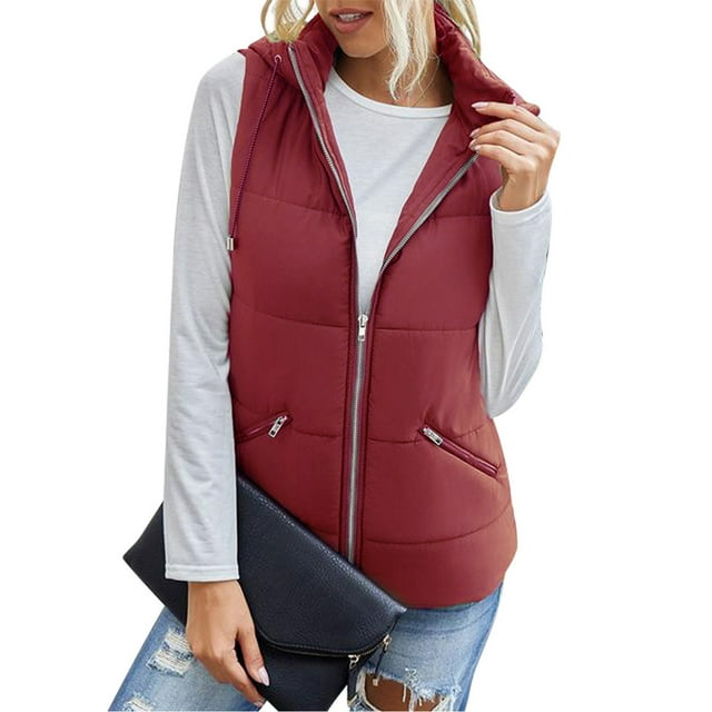 LSLJS Mode Femme T-Shirt Sans Manches Veste d'Hiver Extérieur Blouse à Fermeture Éclair Manteau Hauts, Gilets Extérieurs pour Femmes
