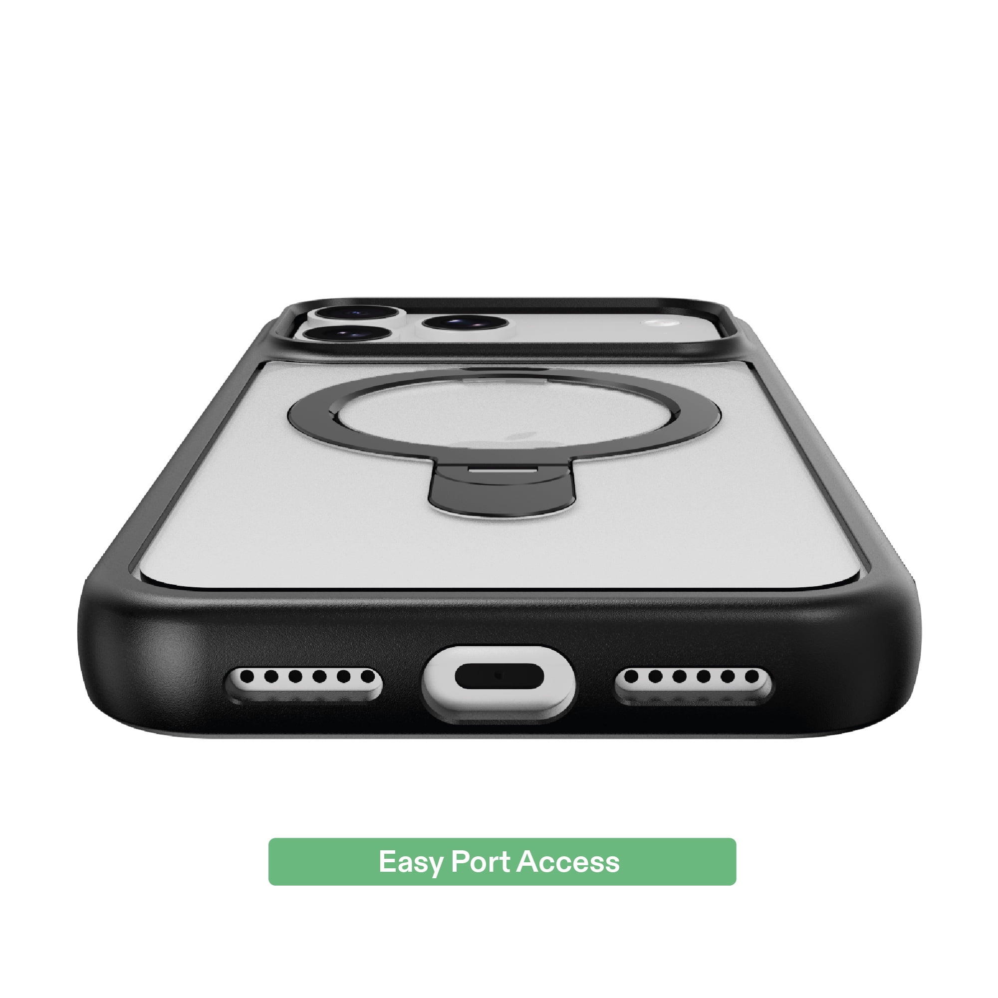 onn Phone Case with Ring Kickstand for iPhone 18 Pro Max / 17 Pro Max, MagSafe Compatible, Rotating Kickstand - Frosted Clear/Black
