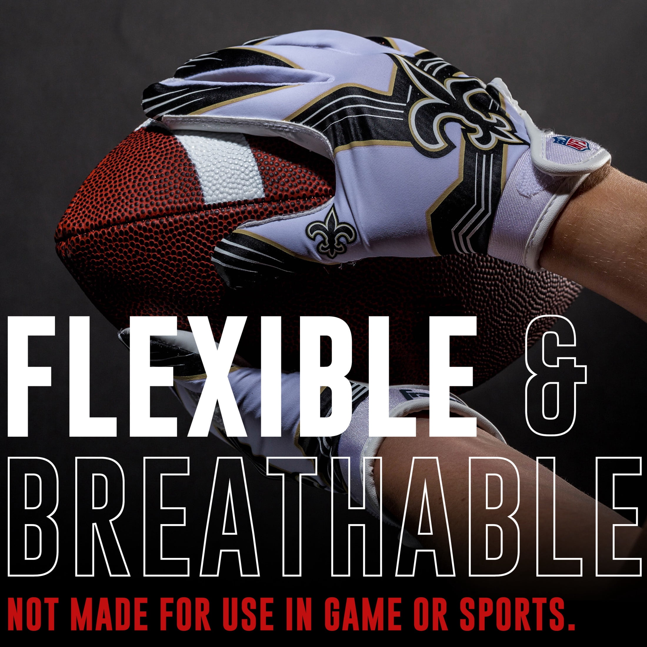 Franklin Sports New Orleans Saints Youth NFL Football Receiver Gloves - Official NFL Team Logos - Kids Football Gear + Accessories - Youth XS/S Pair