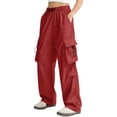 thumbnail image 4 of Cargo Pants Women Quick Dry Parachute Hiking Pants with Pockets Elastic Waist Lightweight Water Resistant Joggers Red M, 4 of 5