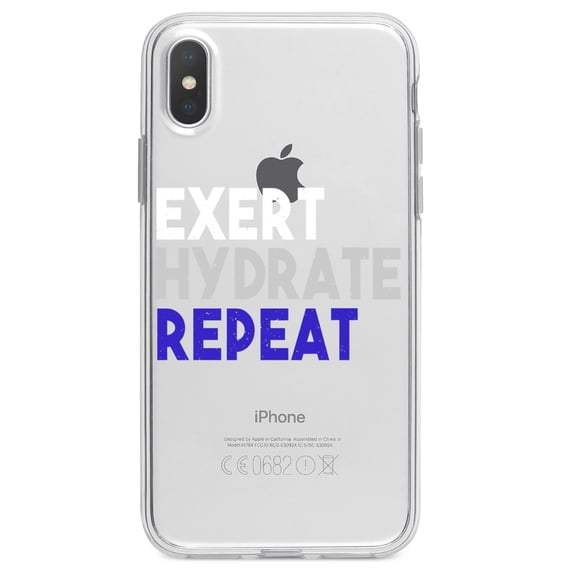 DistinctInk Clear Shockproof Hybrid Case for iPhone XR (6.1" Screen) - TPU Bumper Acrylic Back Tempered Glass Screen Protector - Exert Hydrate Repeat