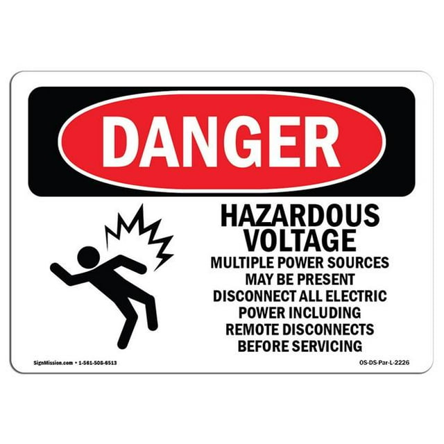 SignMission OS-DS-A-1218-L-2226 12 x 18 in. OSHA Danger Sign - Hazardous Voltage Multiple Power