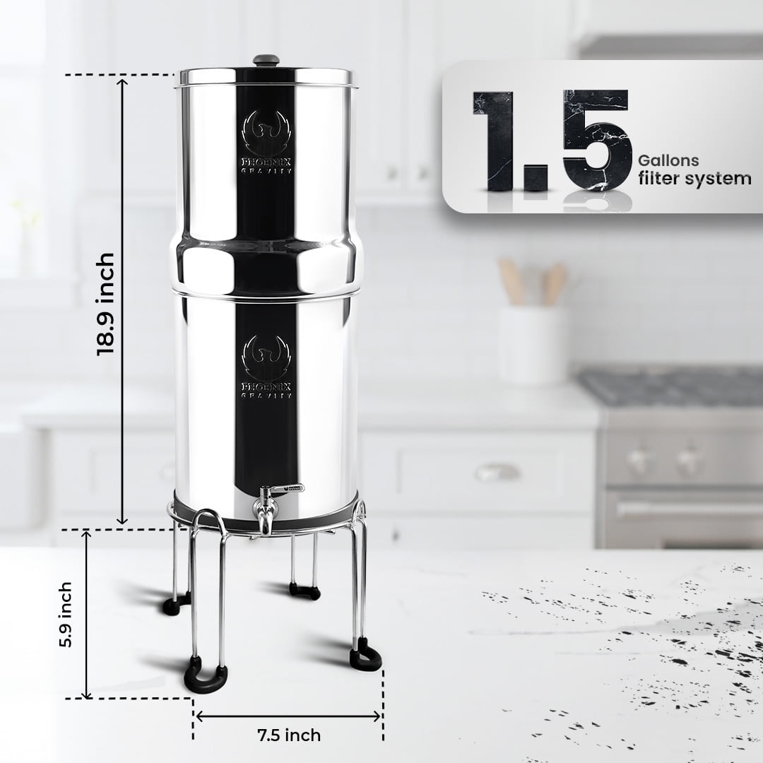Phoenix Gravity Stainless Steel Stand - Specially Designed for 1.5 Gallons Water Filter Systems,Compatible with Berkey,Waterdrop,Purewell, & Other Countertop Water filter systems.