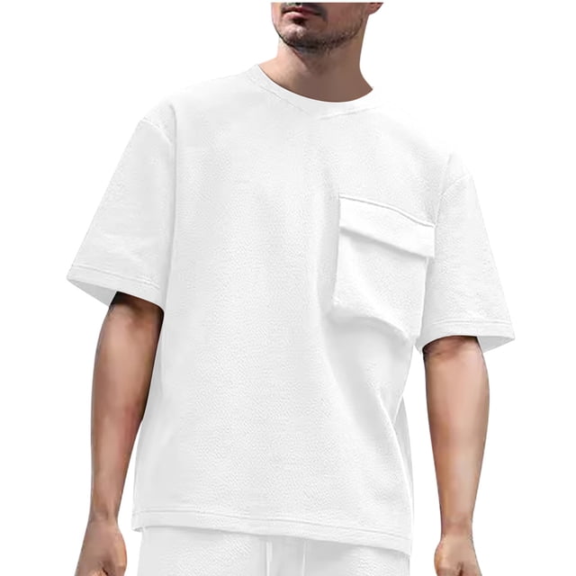 pstuiky camisetas para hombre, Camisa informal de manga corta con cuello redondo y color liso para hombre camisetas de hombre l