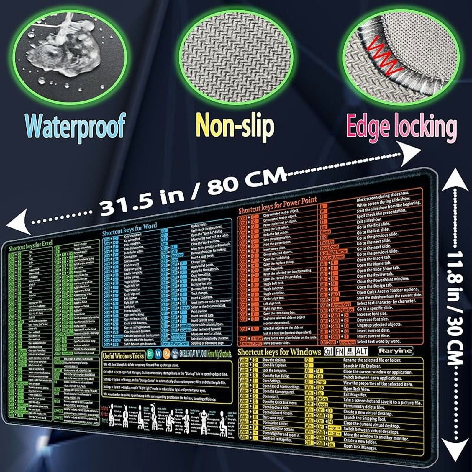 Excel/Word/Power Point/Windows Mouse pad,Non-Slip&Waterproof Large Gaming Office pc Desk mat,Over 200 Keyboard Shortcuts Mousepad