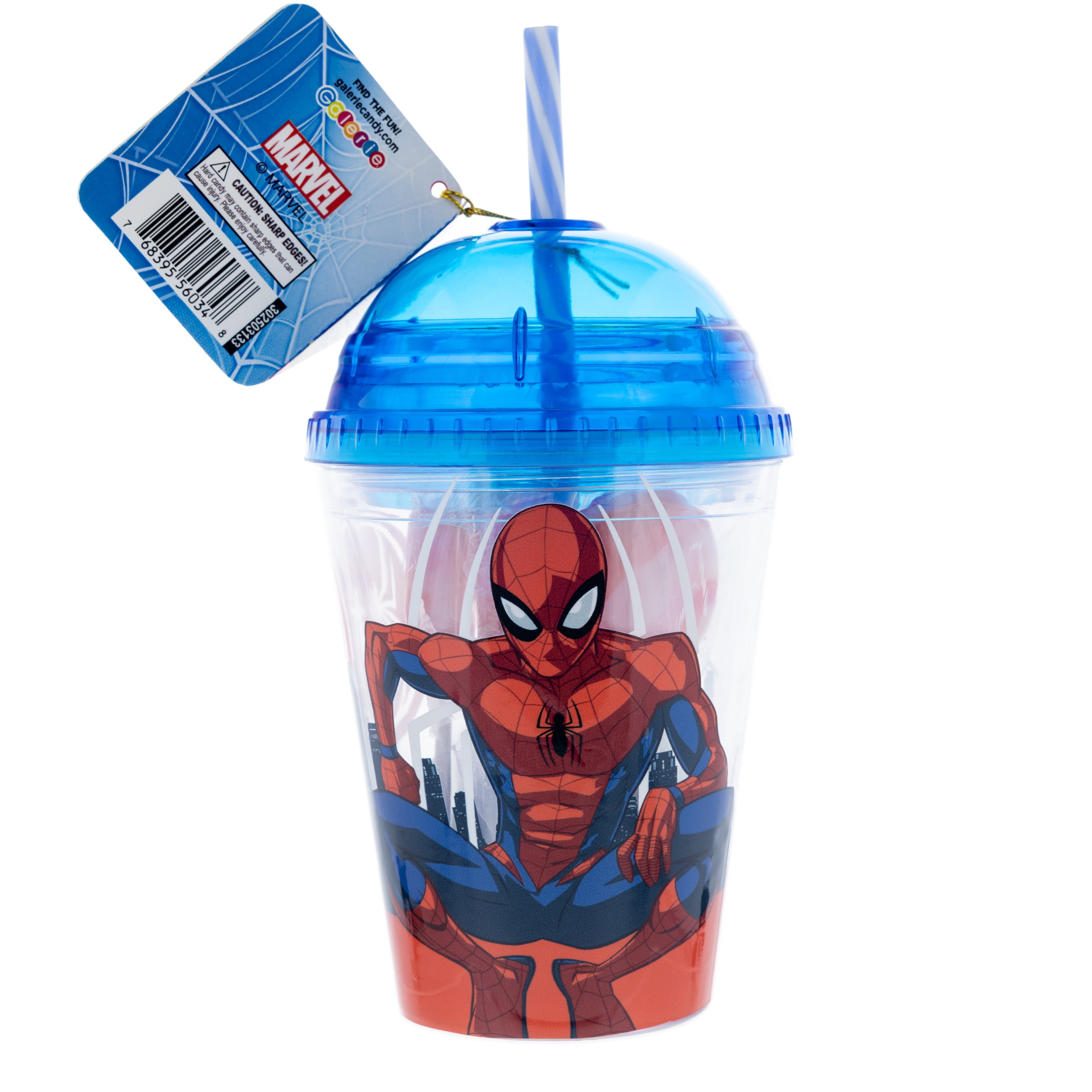 Galerie Marvel Spider-Man Dome Tumbler with Lid and Straw with Lollipops, 2.75 oz