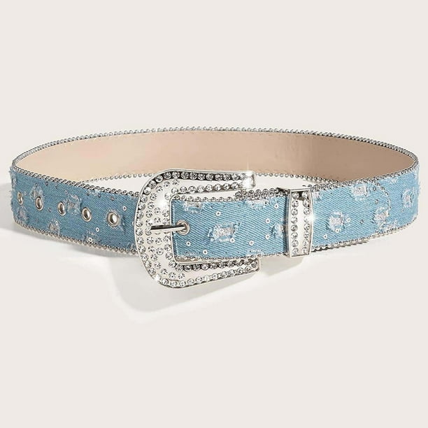 Cinturón de cintura para mujer, cinturón de vestir, cinturón decorativo, elegante cinturón ajustable con hebilla Azul claro