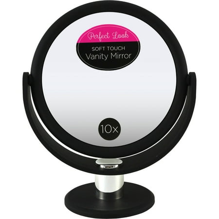 Swissco Soft Touch Large Round Standing Mirror 1X/10X in Black