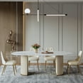 thumbnail image 4 of POVISON 63"Modern Minimalist White Oval Dining Table for 4, Glossy Sintered Stone Tabletop, Roman Column Frame Table Legs, 4 of 11