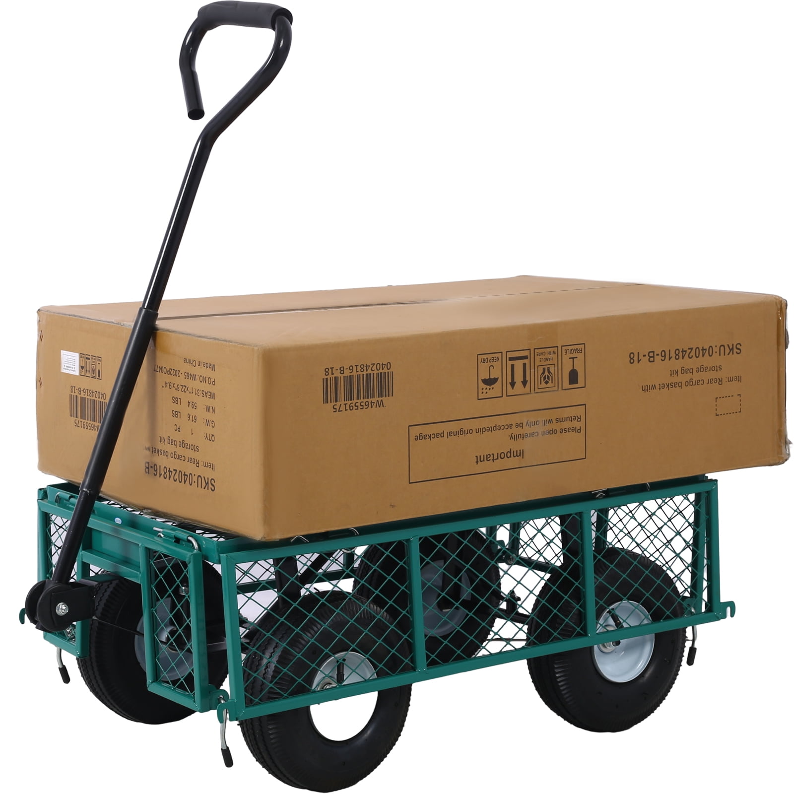 Leumius Heavy Duty Steel Garden Cart with Removable Sides,34"x18",550 lb Capacity,10" Wheels,Utility Cart for Yard Work Hauling,Green