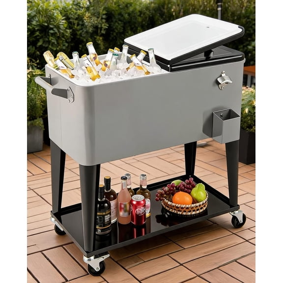 Spacious 80 Quart Rolling Ice Chest for Outdoor Gatherings, Grey & Black