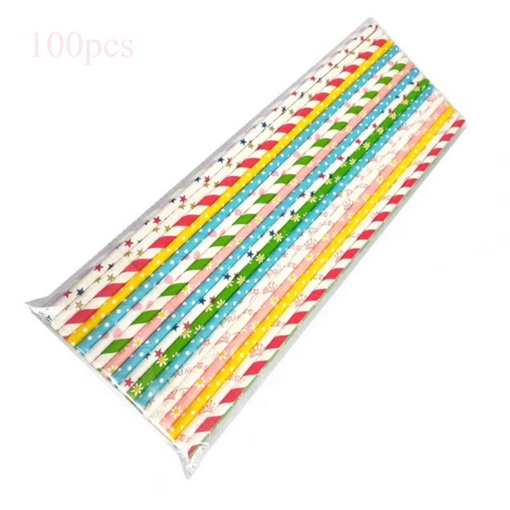 Paper Straws 100pcs Extra Long Straws for Large Drinks/Cotton Candy Sticks (Random Pattern 0.24×13.78in) ﻿ ﻿