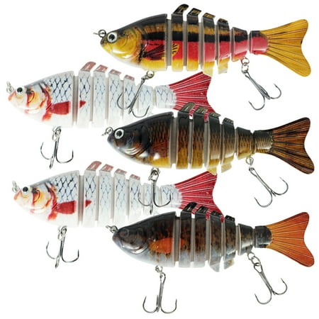 Austok 5Pcs 7 Segment Fishing Lure Lifelike Multi Jointed Fishing Lure Set Hard Lure Baits Pike Wobbler Crankbait Artificial Multi-Jointed Swimbait Kit 15g for Fishing