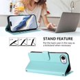 thumbnail image 3 of Wallet Leather Case For iPhone 17e / iPhone 16e 6.1",with Card Holder,wristband, Shockproof Kickstand Embossed Love Cat Phone Case,Mint Green,For iPhone 17e / 16e, 3 of 8