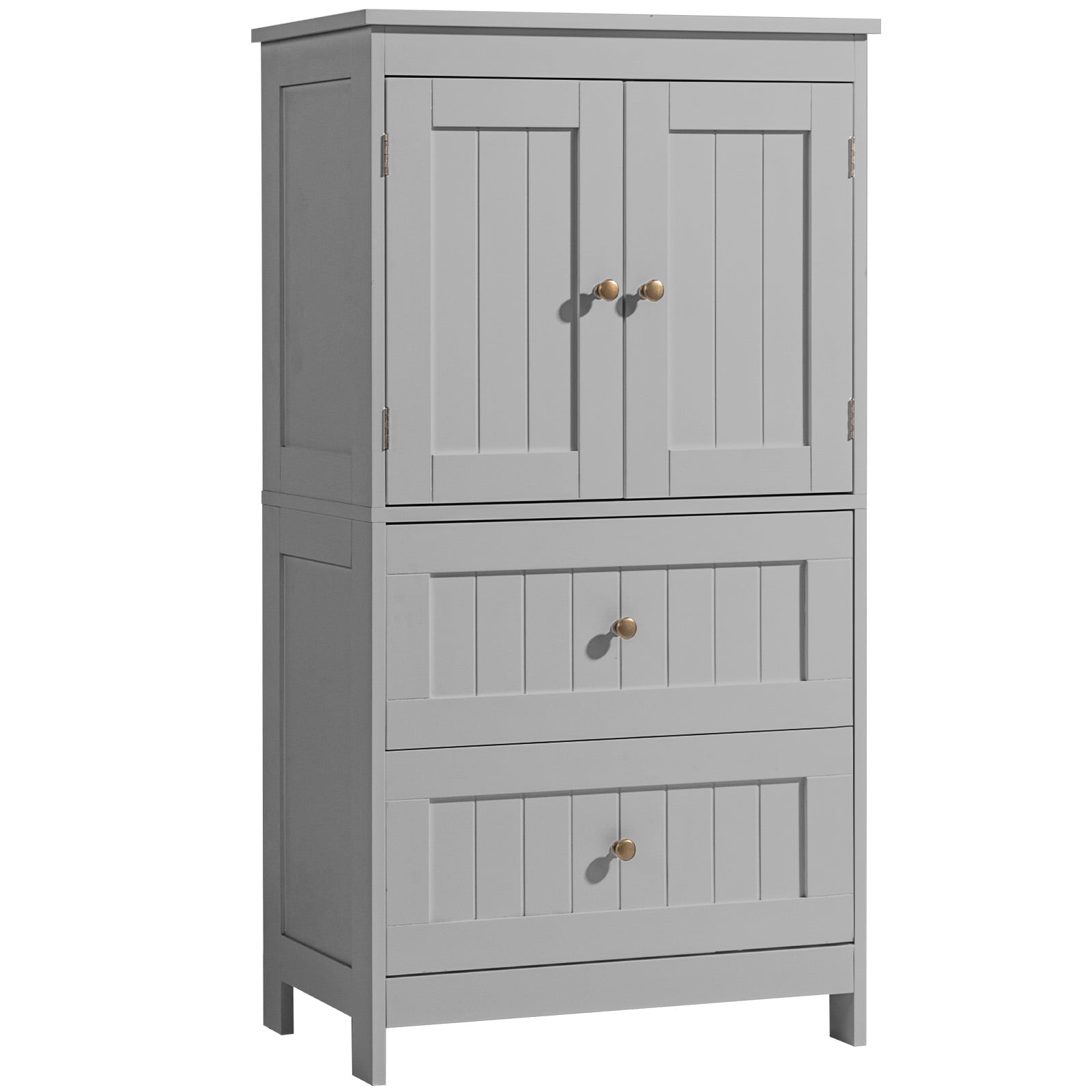 2-Drawer 2-Door Vertical Bathroom Cabinet, Grey, 23.62 x 11.81 x 43.31 in
