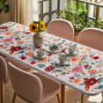 thumbnail image 3 of Pink Flowers Table Cloths for 8 Foot Rectangle Tables, Spring Farmhouse Floral Leaves Vintage Patio Waterproof Elastic Fitted Tablecloths, Washable Rectangular Table Cover for Camping, 3 of 8