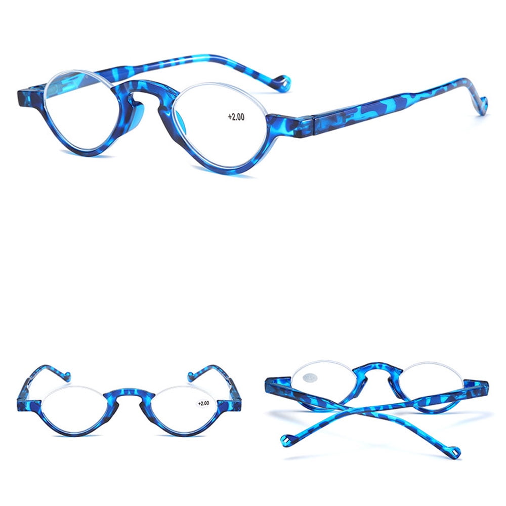 4 Pairs of Blue Light Blocking Half Rimless Blue Tortoiseshell Reading Glasses 2.00 for Women Men Half Moon Fashion Spring Hinge plastic Readers +2.00 Strength