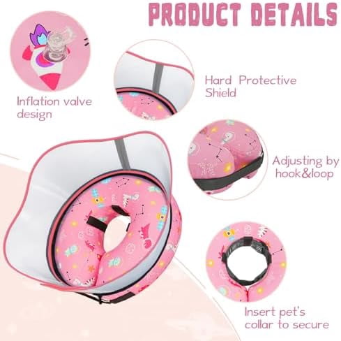 Elevated Inflatable Dog Cone Collar to Stop Licking, Dog Donut Collar After Surgery, Soft Pet Cone Alternative for Small Medium Large Dogs Pink,S(Neck 7"-9.5")