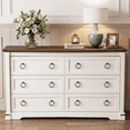 thumbnail image 3 of JIOABL 54" Vintage Farmhouse 6-Drawer Wood Dresser – Wide Chest with Solid Wood Build, Multi-Room Storage Organizer, White, 3 of 7