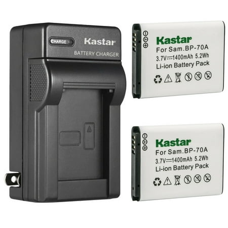Kastar 2-Pack BP-70A Battery and AC Wall Charger Replacement for Samsung WB50F WB51F WB52F WP10 AQ100 DV50 DV90 DV100 DV101 DV150F ES30 ES65 ES67 ES70 ES71 ES73 ES74 ES75 Camera