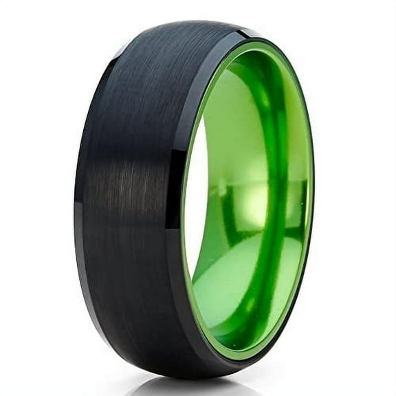 Green Tungsten Wedding Ring,Black Tungsten Ring,Green Wedding Band,Anniversary Ring,Engagement Ring,Tungsten