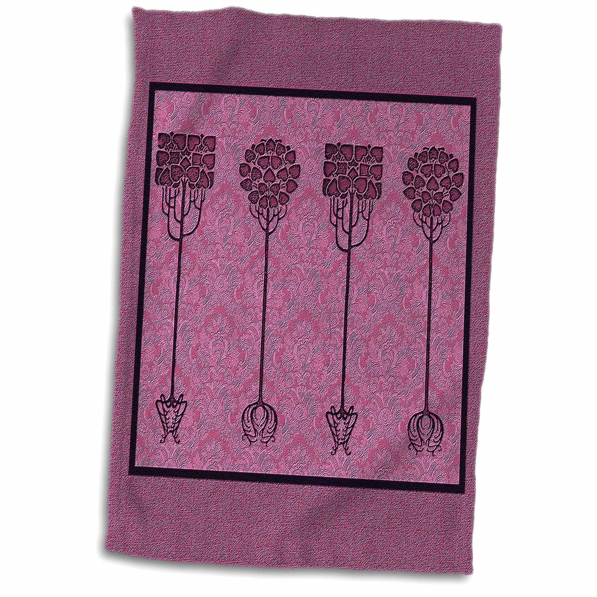 3dRose Mulberry purple trees on mauve pink damask background - Towel ...