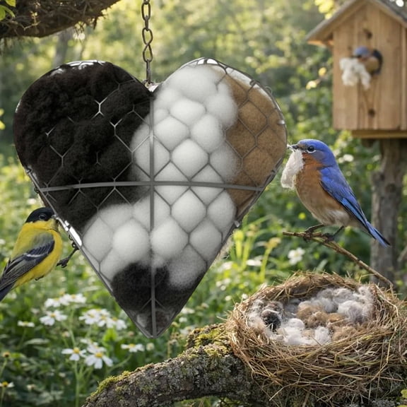 Yhuaoa Handmade Fiber Bird Nesting Heart, Refillable Hummingbird Nest Holder with Natural Alpaca/Wool Fiber, Dual-Season Outdoor Bird Shelter for Garden, Yard & Bird Lovers Gift (1PC)