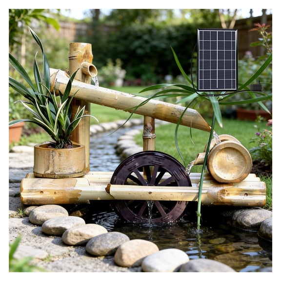 Bamboo Solar Water Fountain, Zen Garden Decor with Pump and Solar Powered Feng Shui Outdoor Garden Decor, for Outdoor Indoor Lawn,50cm