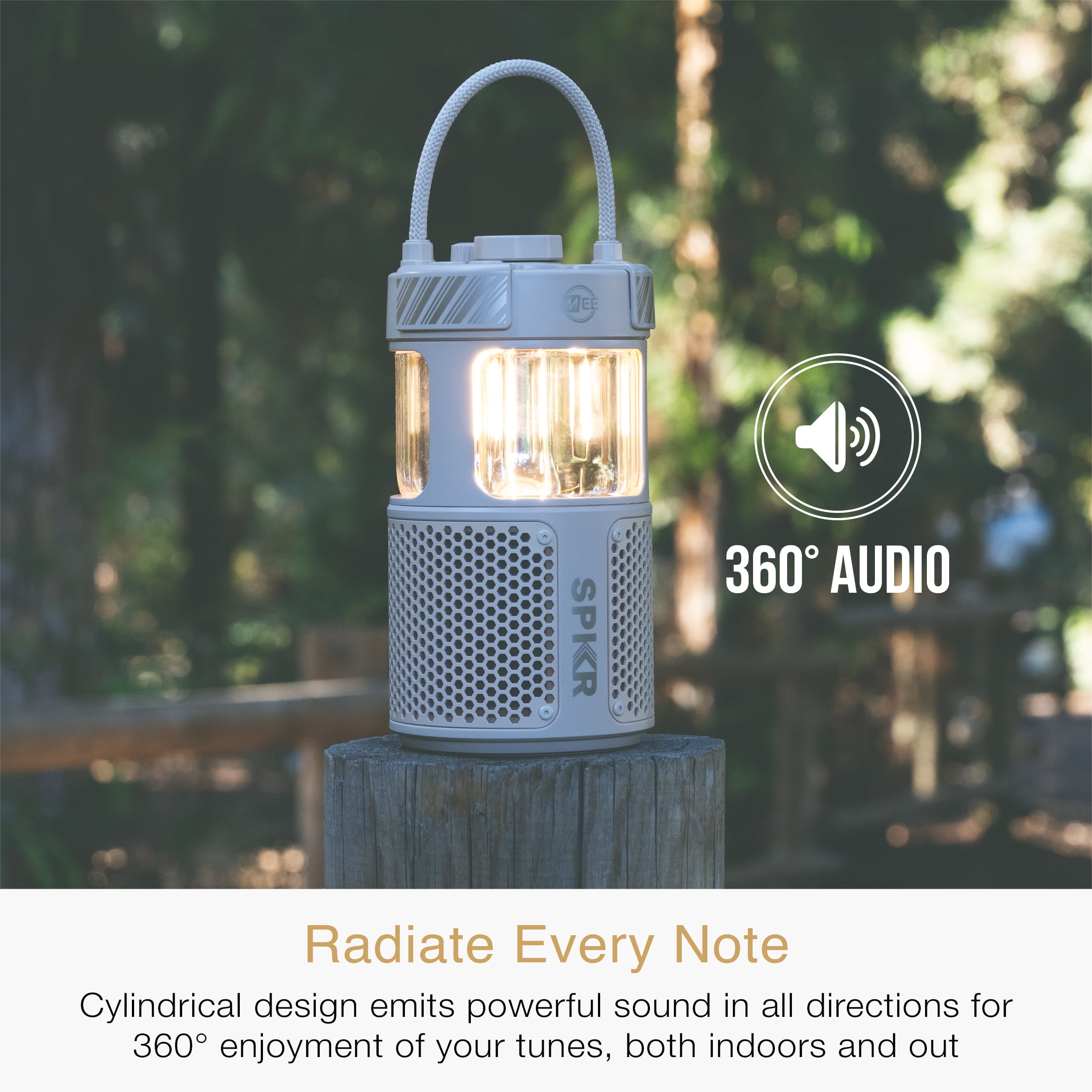 MEE audio lightSPKR Bluetooth Wireless Speaker + Camping Lantern, IPX6 Water Resistant (Desert Sand)