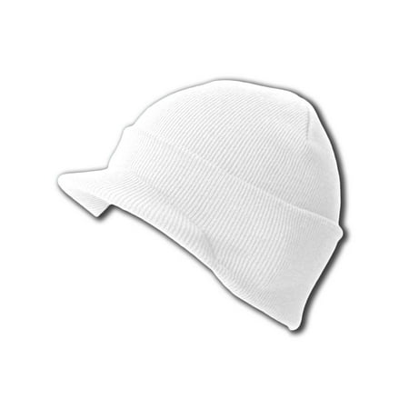 - New White Blank Cuff Winter Beanie Visor (Comes In 18 Different Colors), White