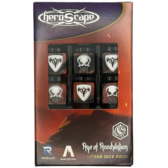 Renegade Games: Heroscape: Utgar Dice Pack - 11pc Black & Red Collectible RPG Set, 10 Combat Dice, 20-Sided Die, Tabletop Gaming Add-On Accessory