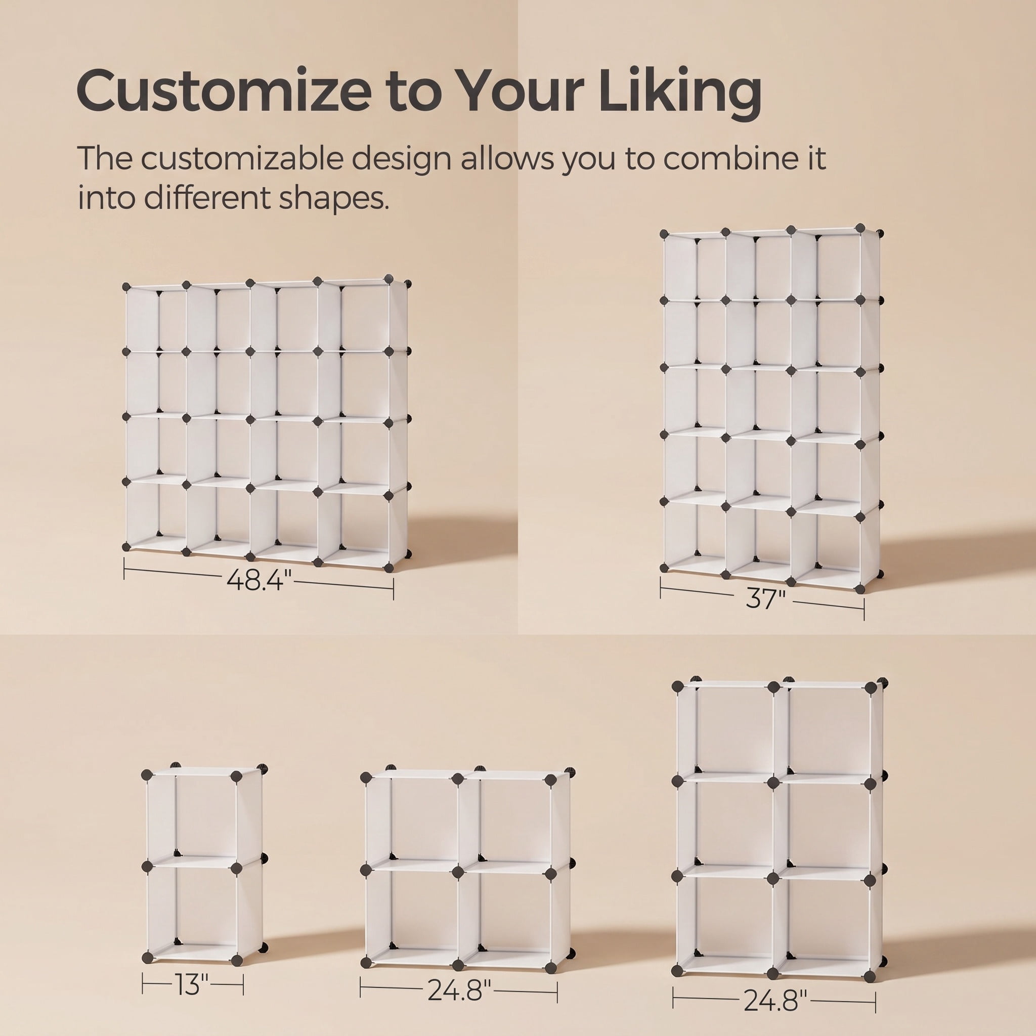 Nordic Hygge 16-Cube Modular Storage Organizer, DIY Plastic Closet Storage and Bookshelf – White
