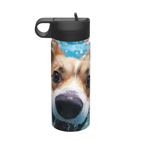 

Tideii Sea Swimming Corgi for 18OZ Insulated Space Bottle Stainless Steel Water Cup with Straw Suitable for Outdoor Sports Unisex