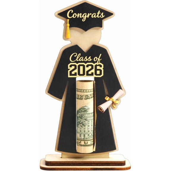 Graduation Money Holder 2026, Class of 2026 Cash Gift Holder, Black Wooden Graduation Gift Card Holder with Stand, Congrats Grad Money Holder for High School College Graduation Decorations