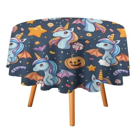 

JINGDS Cartoon Unicorn Bat Fun-294 Round Table Cloth Halloween Tablecloth Thanksgiving Day Table Cloth Round Cover Circle Tablecloth for Halloween Thanksgiving Fall Party