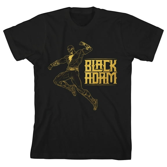 Black Adam Gold Line Art and Logo Youth Boys Black T-Shirt-Medium