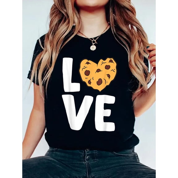 I Love Cookies Kawaii Chocolate Chip Cookie T-Shirt Graphic Tee summer Tops For Women Round Neck Fashion Cotton shirts