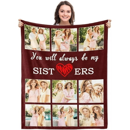 AISENIN Best Gifts for Women Custom Picture Blanket Customized Photo Blanket for Sister from Sister Brother Father Mother Personalized Birthday Christmas Thanksgiving Gifts