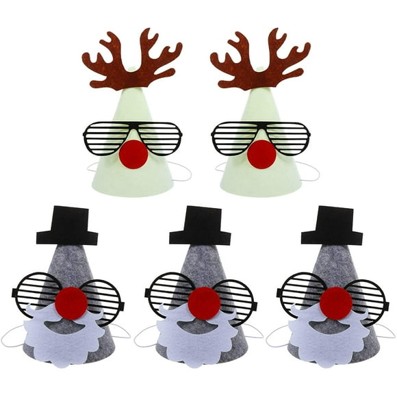 5Pcs Christmas Party Cone Hats Making Activity Kit Non-Woven Pompoms Paper Hats Holiday Photo Props Christmas Fiesta Thanksgiving and New Year