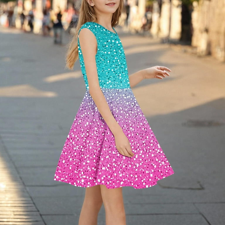 AUNVITO Girls Summer Sleeveless Dress with Sequins Print Round Neck Fitted Waist Casual Dress - Walmart.com AUNVITO Girls Summer Sleeveless Dress with Sequins Print Round Neck Fitted Waist Casual Dress - Walmart.com