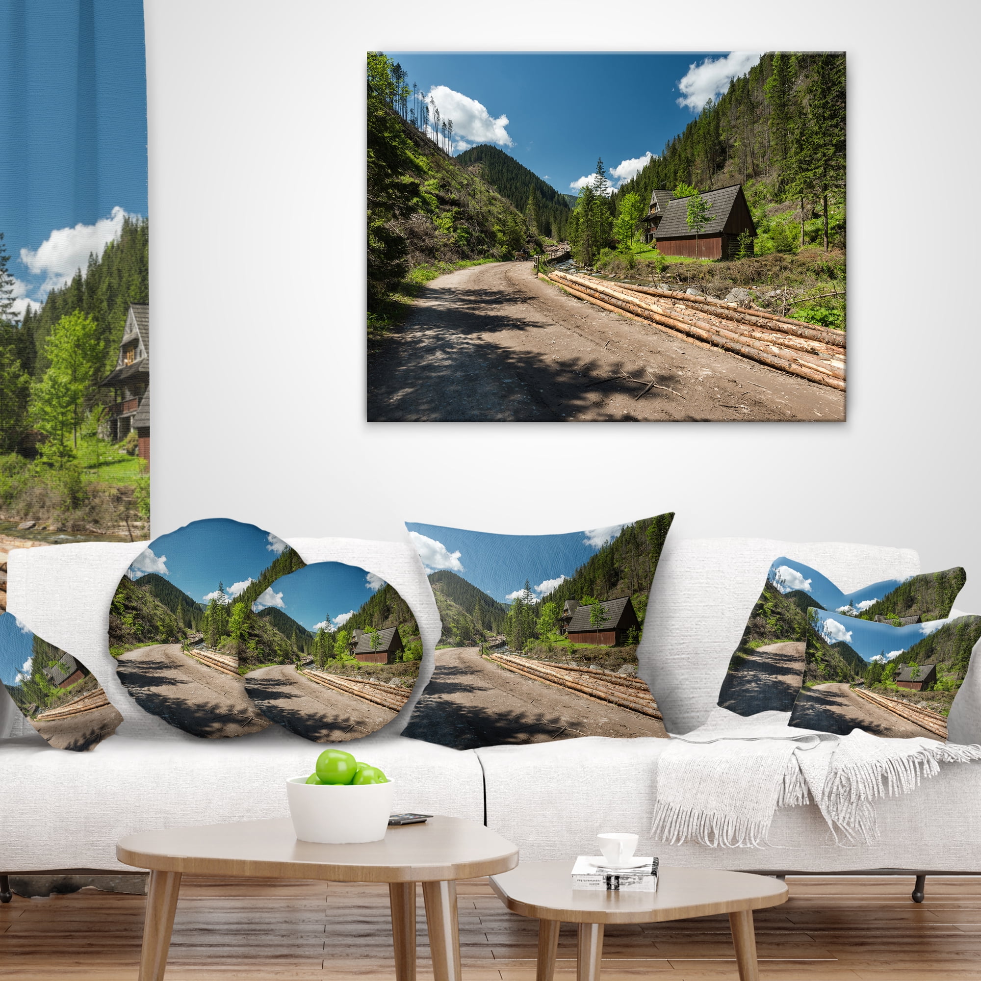 Designart Road in Chocholowska Valley - Landscape Printed Throw Pillow - 16x16