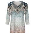 thumbnail image 4 of Ydkzymd Compression Shirts for Women 3/4 Sleeve Button Up Comfy Floral Printed Graphic Blouses Oversized Flowers Fall Plus Size Tops Marble Henley Trendy V Neck Shirts Green L, 4 of 4